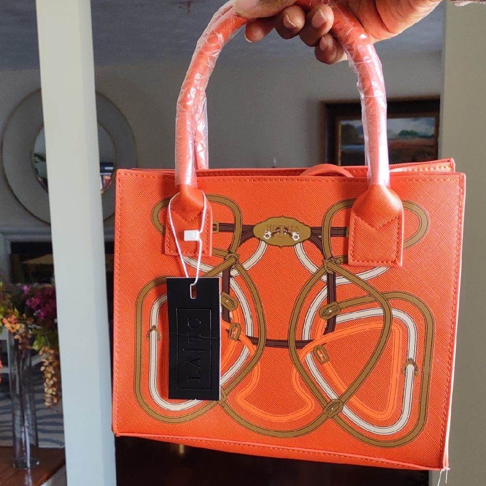 Orange Top Handle Tote Handbag